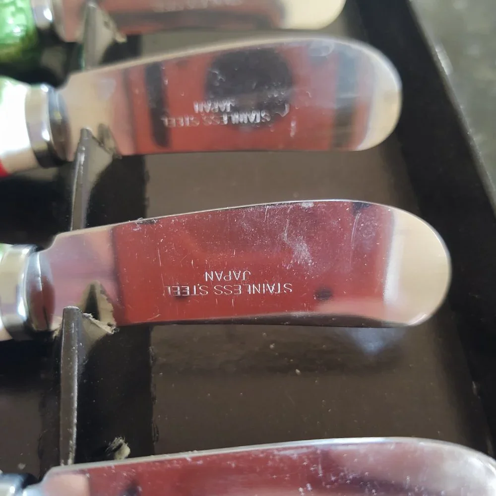 Vintage 1950s 60s Set of Novelty Christmas Theme Butter Spread Knives - Made in